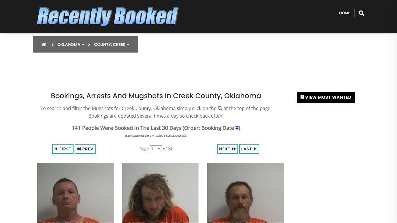 Bookings, Arrests and Mugshots in Creek County, Oklahoma - Recently Booked