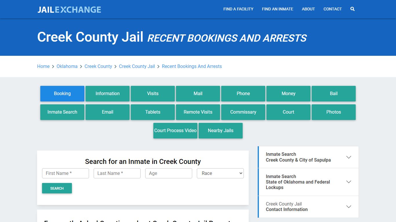 Creek County Jail Recent Bookings And Arrests - Jail Exchange