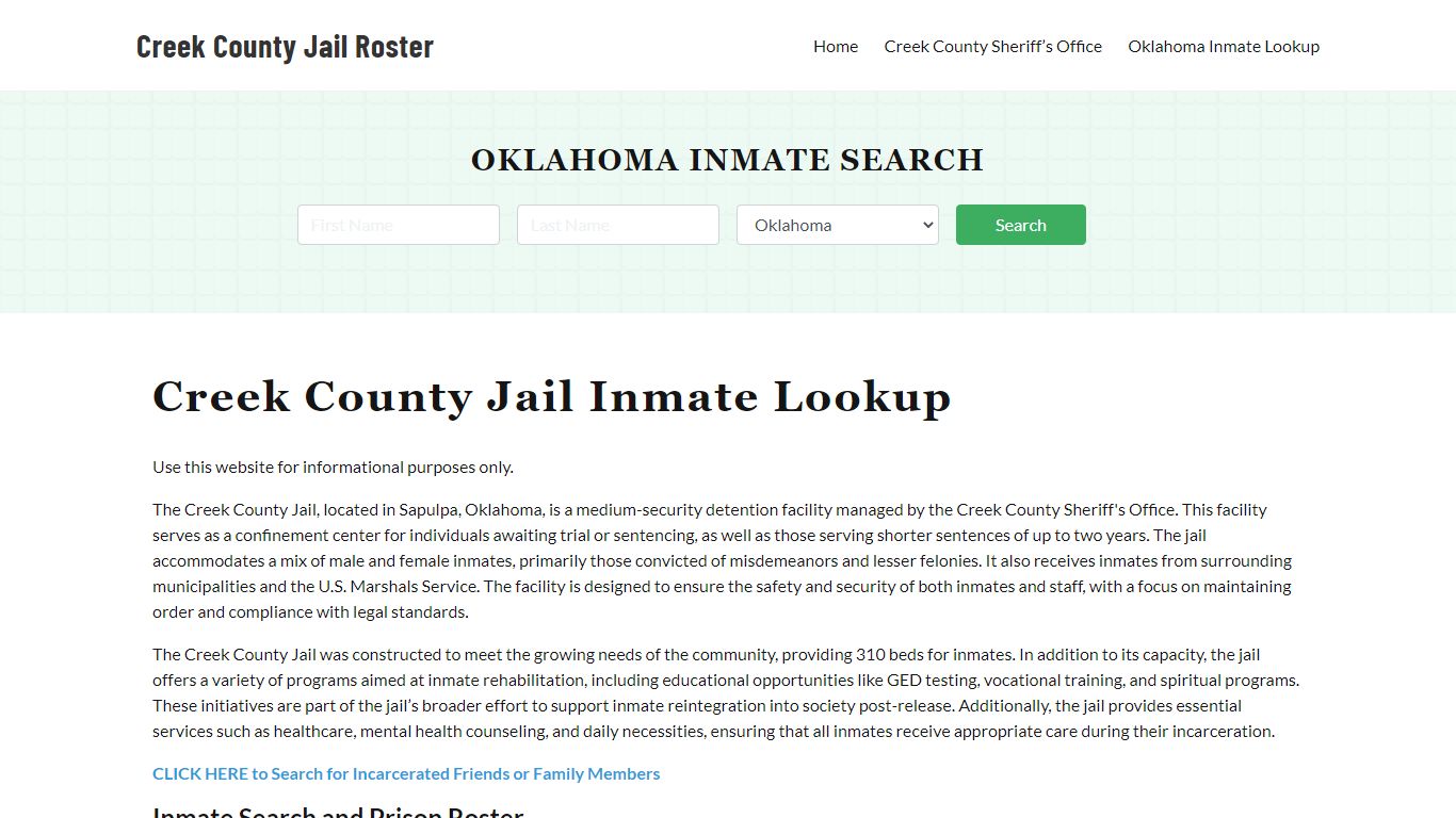 Creek County Jail Roster Lookup, OK, Inmate Search