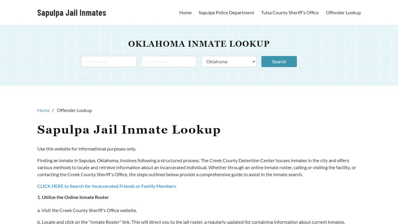 Sapulpa, OK Detainee Lookup